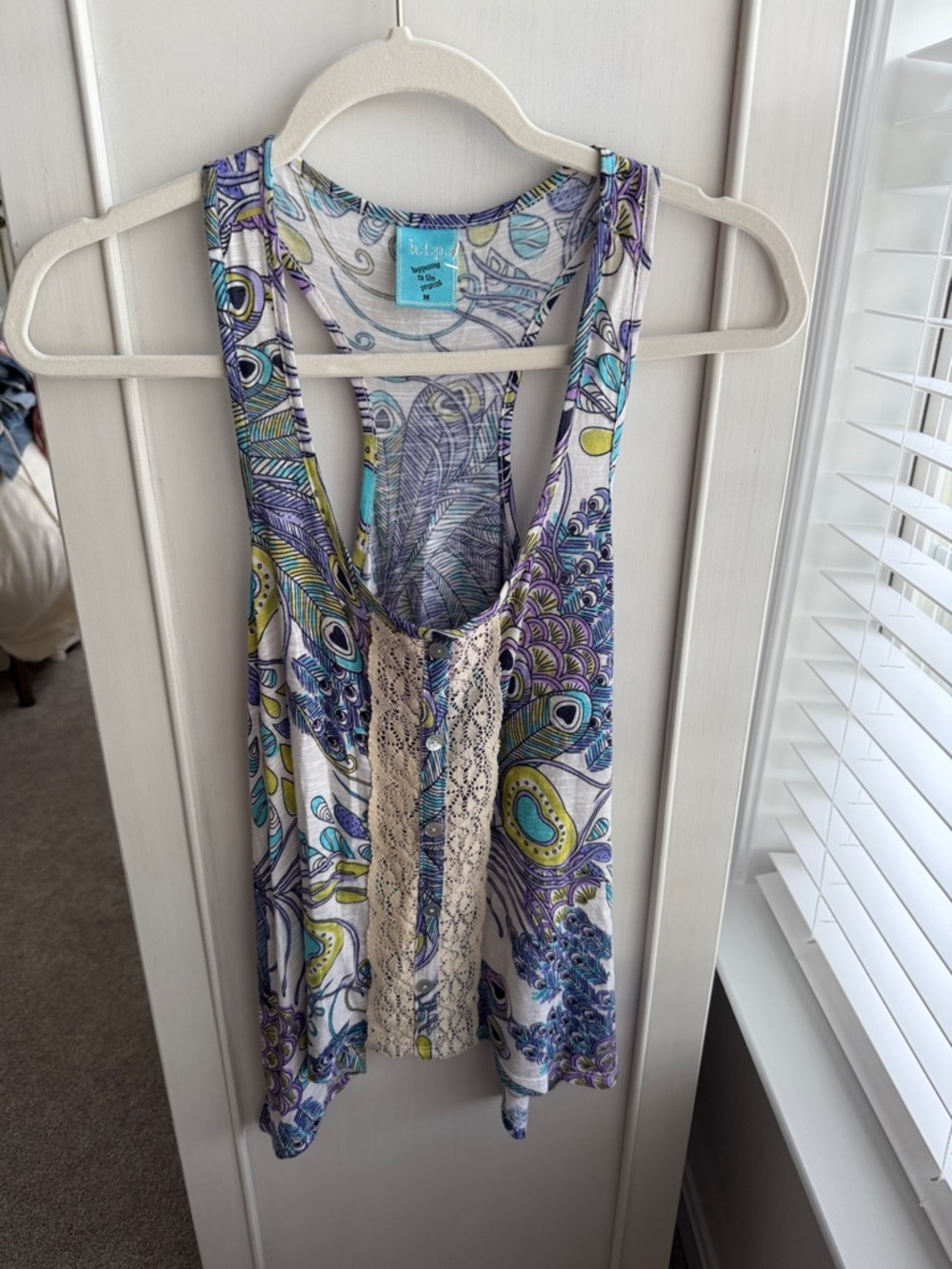 h.i.p. White Tank with Purple, Blue and Yellow Paisley Print